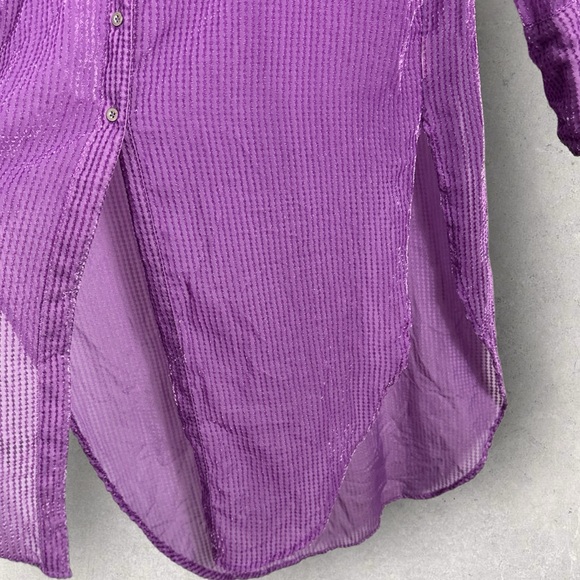 Anthropologie Akemi Kin Purple Sheer Longline Button Front‎ Top Size Medium Boho - Picture 11 of 14
